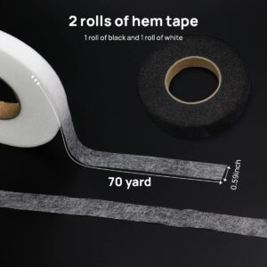 140 Yards Iron on Hemming Tape, 2 Rolls 0.59 inch Hem Tape No Sew No Iron, Iron on Tape for Hemming, Stitch Witchery Tape Sewing Tape, Fusible Tape Adhesive Wonder Web for Curtain, Pants, Clothes