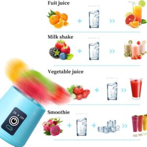 Portable Blender USB Rechargeable Best Personal Blender for Shakes and Smoothies, with 4 Ultra-sharp Blades for Travel, Office & Sports (Blue)