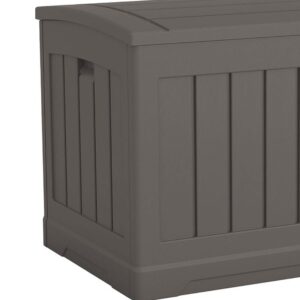 Suncast 50 Gallon Plastic Deck Box with Molded Lockable Feature and Weathertight Construction for Home, Patio, Lawn, and Garden Storage, Gray