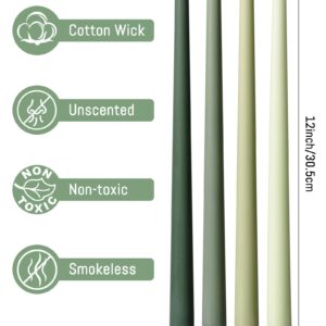 Viyffo 12 Inch Green Taper Candles Set of 4 Unscented Smokeless Long Tall Tapered Candles for Candlesticks Sticks Wedding Home Decor Dinner