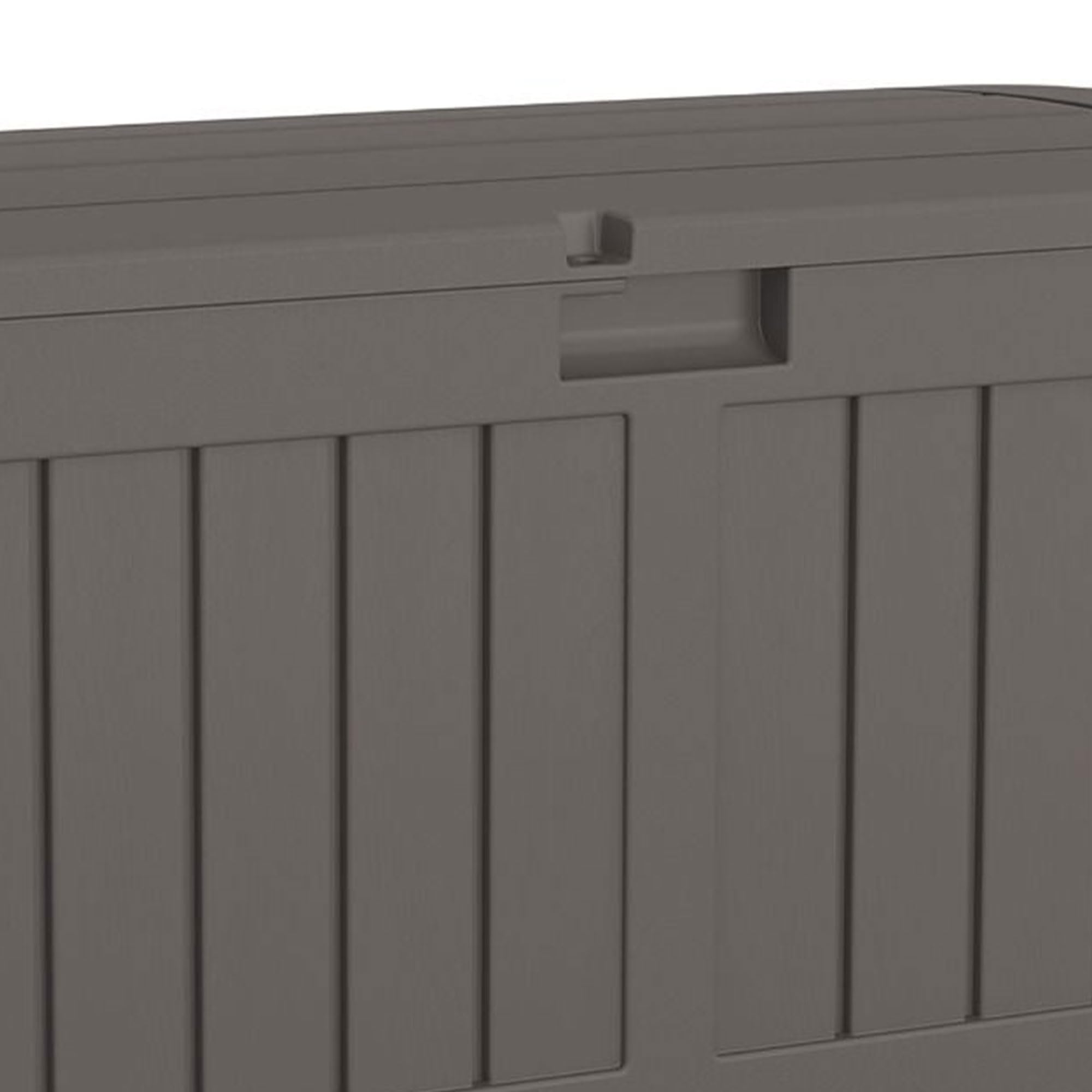 Suncast 50 Gallon Plastic Deck Box with Molded Lockable Feature and Weathertight Construction for Home, Patio, Lawn, and Garden Storage, Gray