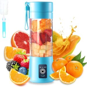 Portable Blender USB Rechargeable Best Personal Blender for Shakes and Smoothies, with 4 Ultra-sharp Blades for Travel, Office & Sports (Blue)