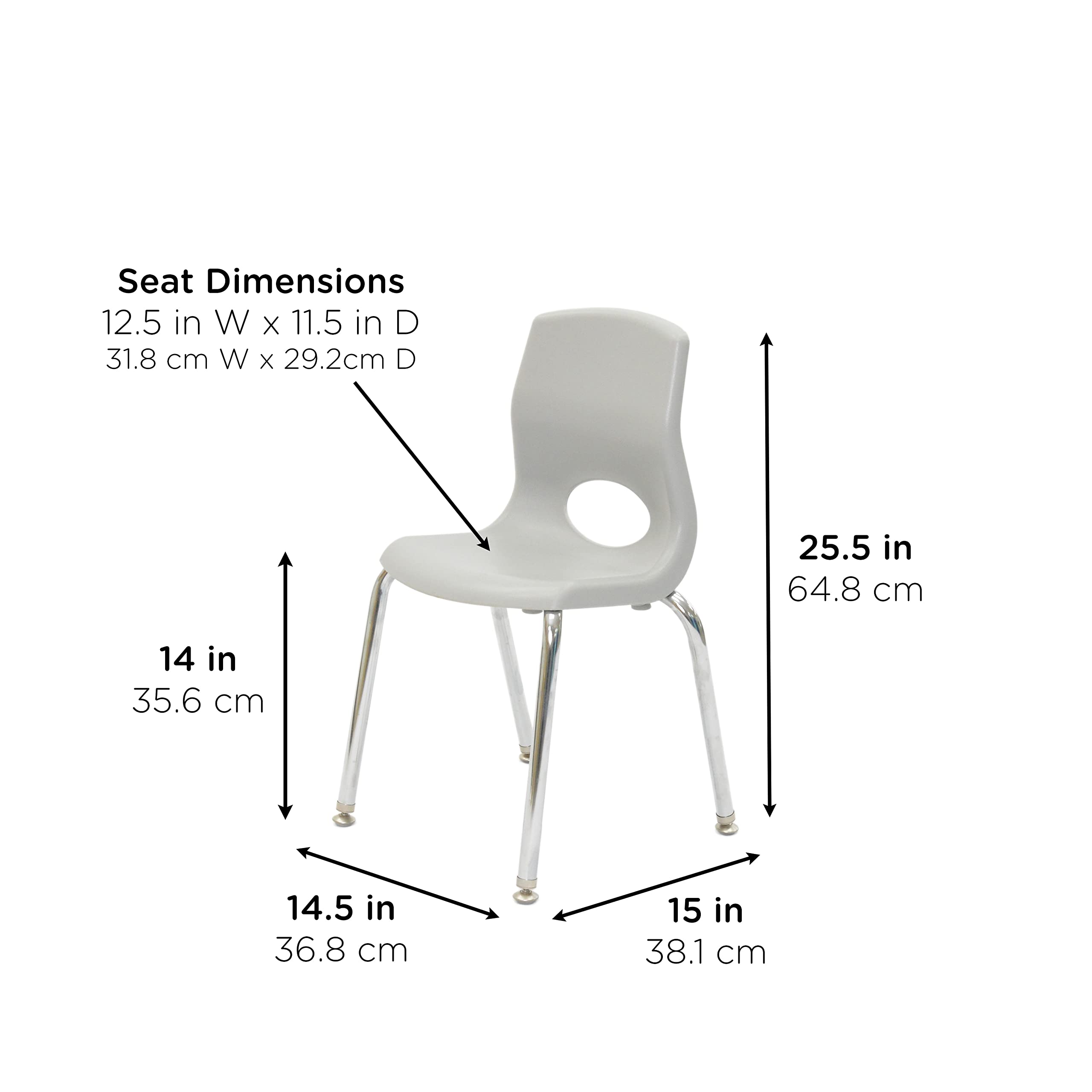 Children’s Factory, AB8014GYC, 14" H MyPosture Chair, Gray, Middle & High School Desk or Activity Table Chair, Big Kids Flexible Seating Classroom Furniture