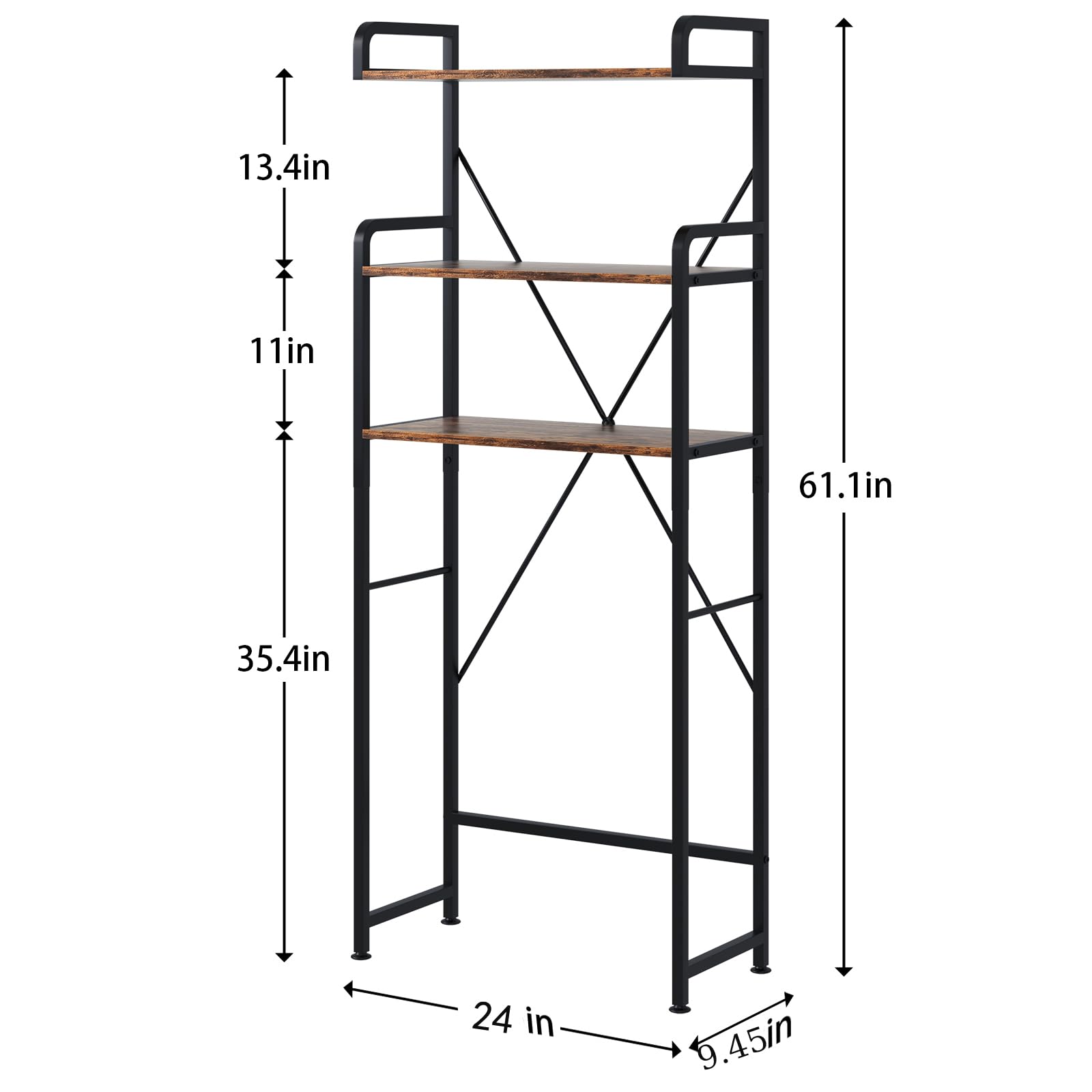 Huhote Over The Toilet Storage Rack with 3-Tier Bathroom Shelves, Space Saver Toilet Shelf, Bathroom Storage Organizer with Hooks for Over Toilet Storage and Bathroom Shelf (Rustic Brown)