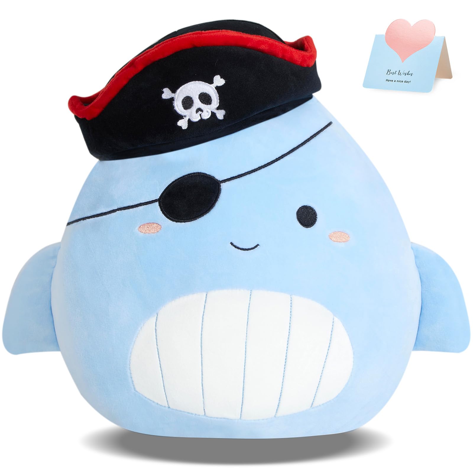 CozyWorld 14” Pirate Whale Plush Pillow Whale Stuffed Animal Whale Plush Soft and Squishy Stuffed Whale Toy Birthday Easter for Boy Girls Kids