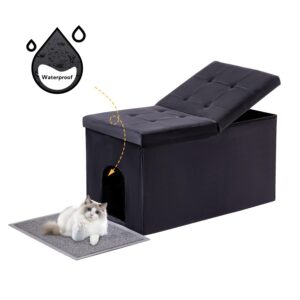 meexpaws cat litter box enclosure furniture hidden extra large, lift design lid velvet cat washroom bench storage cabinet | 35.4x19.7x19.7 in | dog proof|urine proof inside|quick assembly| easy clean