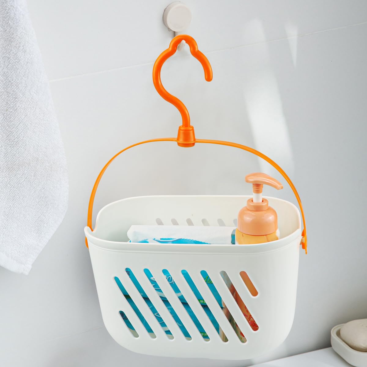 LNQ LUNIQI Plastic Hanging Shower Caddy with Hook Portable Kitchen Organizer Storage Basket Hanging Shower Caddy Basket for Bathroom Kitchen Pantry Bathroom Dorm Room（White）