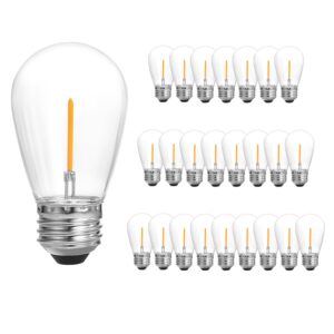 sunthin 25 pack dimmable 1w s14 replacement led bulbs, 2700k warm white waterproof outdoor string lights vintage led filament bulb, shatterproof e26 screw base edison led light bulbs