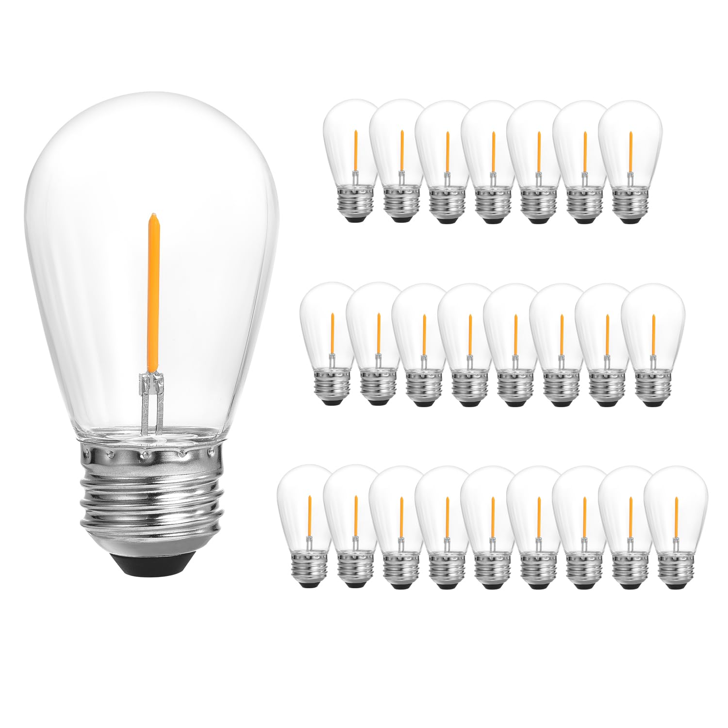 SUNTHIN 25 Pack Dimmable 1W S14 Replacement LED Bulbs, 2700K Warm White Waterproof Outdoor String Lights Vintage LED Filament Bulb, Shatterproof E26 Screw Base Edison LED Light Bulbs