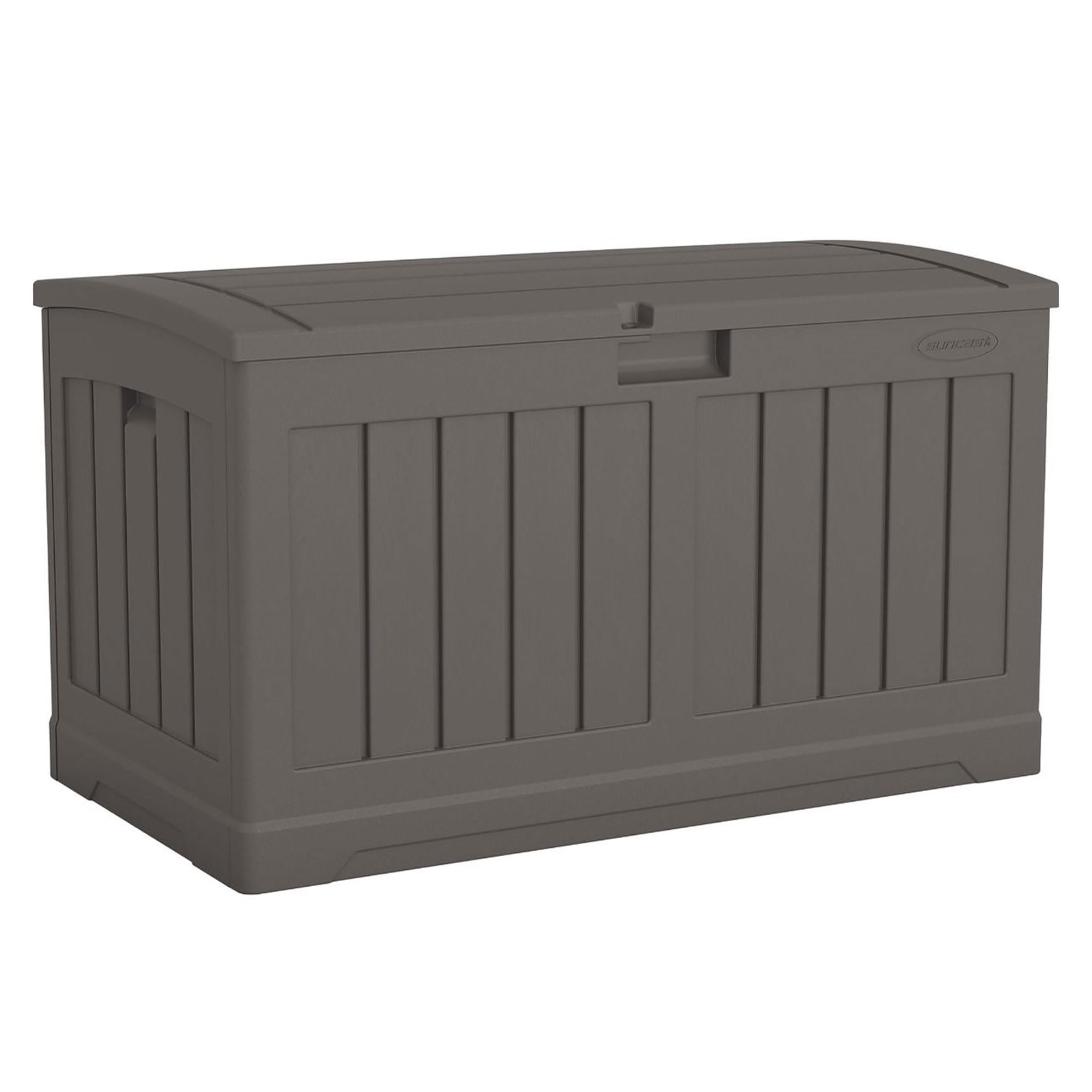 Suncast 50 Gallon Plastic Deck Box with Molded Lockable Feature and Weathertight Construction for Home, Patio, Lawn, and Garden Storage, Gray