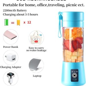 Portable Blender USB Rechargeable Best Personal Blender for Shakes and Smoothies, with 4 Ultra-sharp Blades for Travel, Office & Sports (Blue)