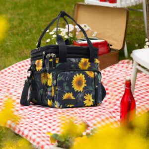 MOV COMPRA Lunch Bag for Women Men Double Deck Lunch Box,Expandable Large Lunch Bags,Leakproof Lunch Box Cooler Bag (Sunflower)