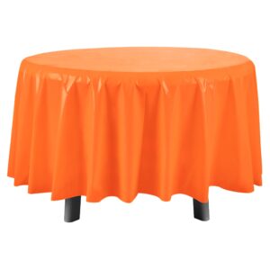 Eleclassi Orange 6 Pack Premium Round Disposable Plastic Tablecloth - 84 Inch Round Plastic Table Cloths for Parties Disposable Tablecloth - Round Plastic Tablecloth - Orange Round Tablecloth