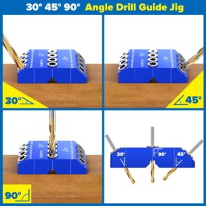 BLEKOO Blue Angled Drill Guide Jig with 4 Bits for Wood Posts & Cable Railing Lag Screw Kit, Durable All Metal Drill Jig for Drilling 30°, 45°, 90° Degree Angle Holes