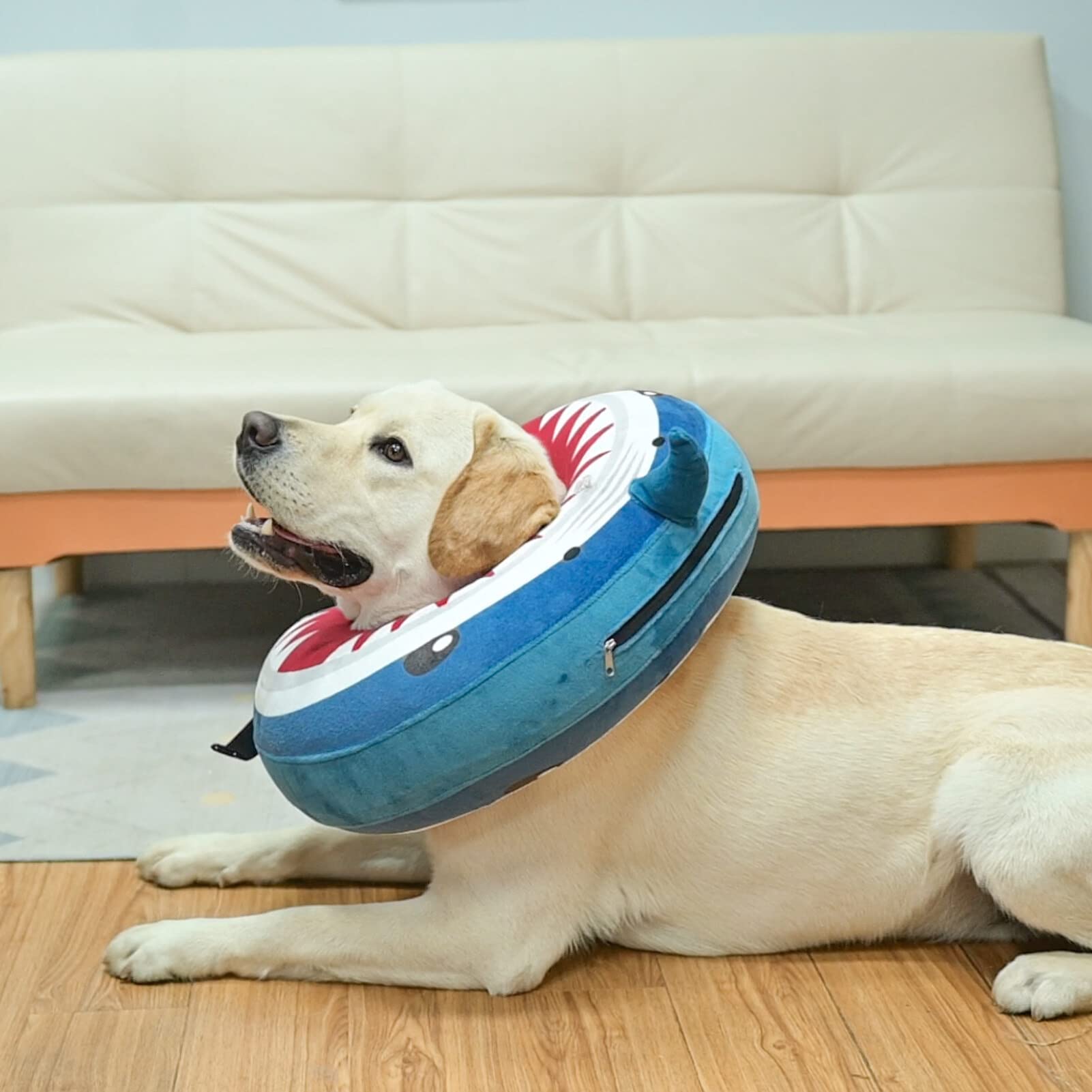 BEAUTYZOO Dog Cone Alternative After Surgery for Large Medium Small Dogs, Soft Inflatable Cone Collar for Dogs Cats, Dog Neck Donut E Collar Dog Recovery Collar to Stop Licking, Shark Blue, XL