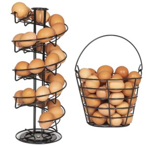 woodland acres rotating spiral egg dispensing rack, egg skelter, countertop egg storage & display. includes matching egg collecting basket