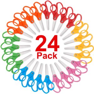 24 packs kids scissors, scissors for school, safety scissors, blunt tip scissors, 5 inch school student blunt tip kids craft scissors, safety comfort grip for children cutting paper