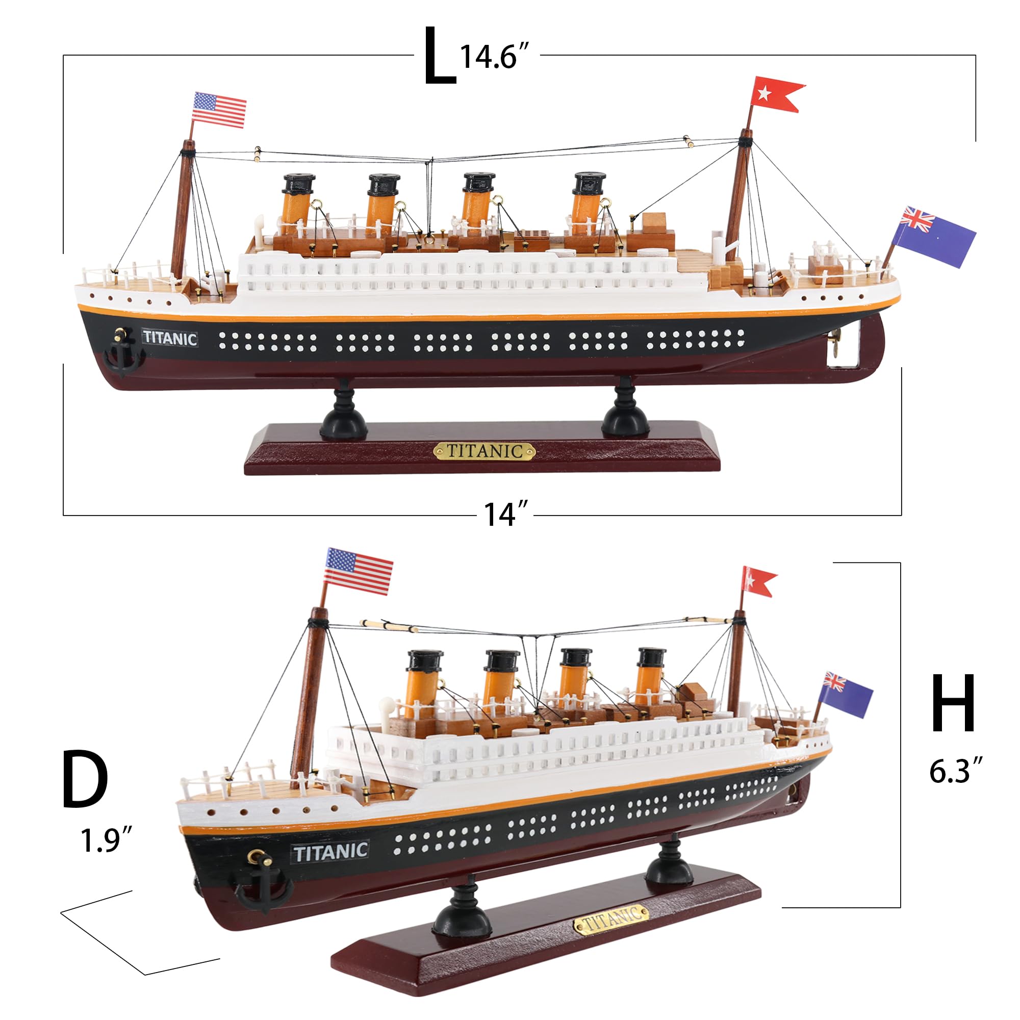 NAUTIMALL RMS Titanic Model Wooden Cruise Ship Model 14" Fully Assembled Display Nautical Home Decoration Sailboat Decor Maritime Gift Decor for Home