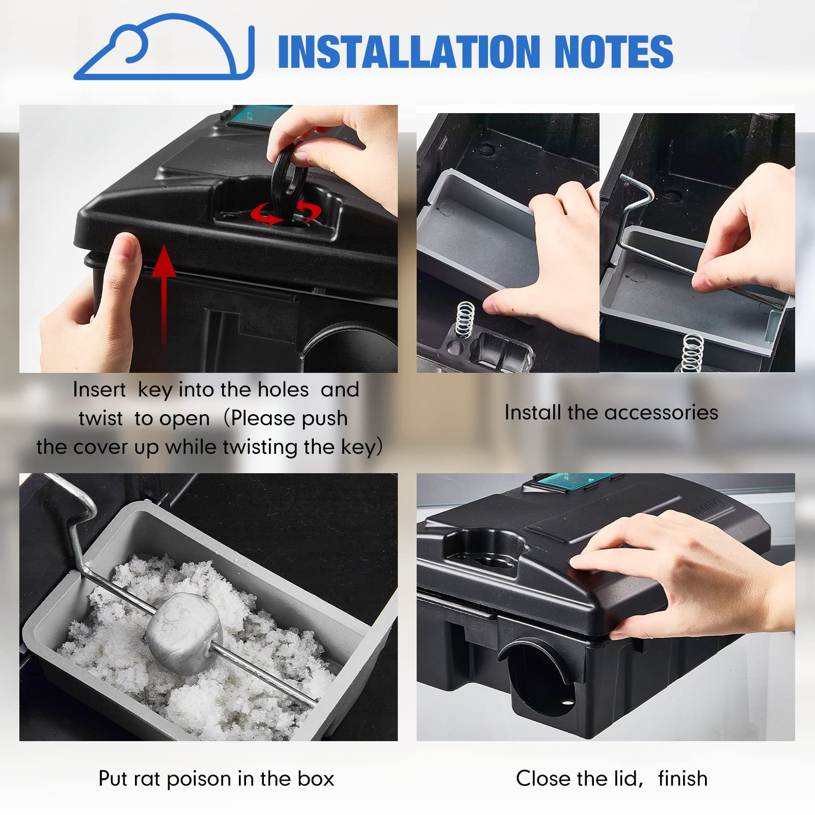 Qualirey 8 Pcs Rodent Bait Station with Key Rat Bait Station Traps Reusable Mouse Traps Smart Tamper Proof Cage House Heavy Duty Bait Boxes for Rodents Outdoor Rats Mice, Bait Not Included (Classic)