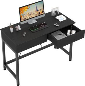 caiyun 40inch small computer desk with drawers, home office desks with storage, simple modern kids desk, vanity desk for bedroom, work study writing desk table for small spaces (black, wooden)