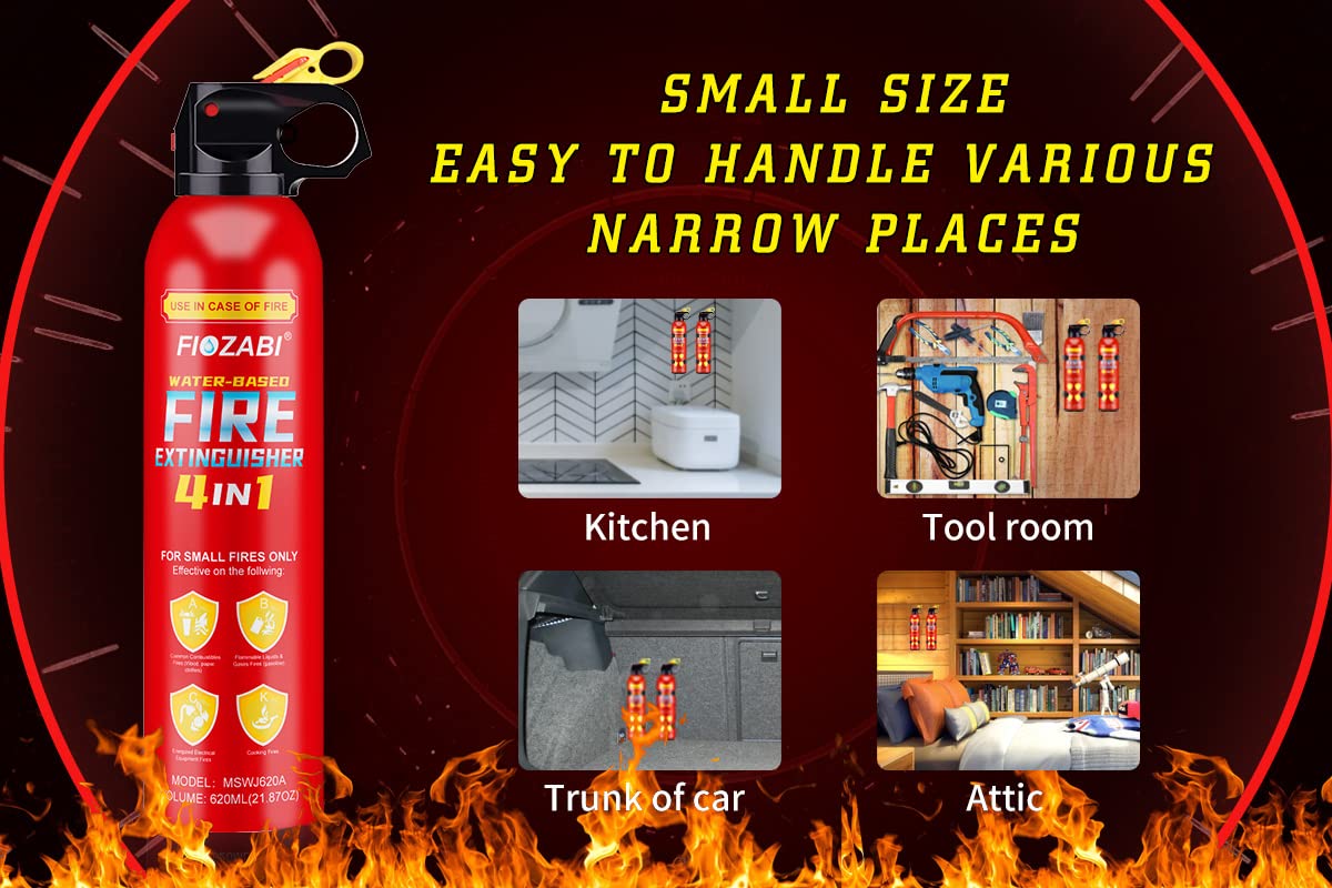 FIOZABI Portable Fire Extinguisher Spray With Bracket Can Prevent Re-Ignition,Best Suitable for The House/Car/Truck/Boat/Kitchen/Home Fire Extinguishers Fire Type A/B/C/K 620ml (4 PACK)