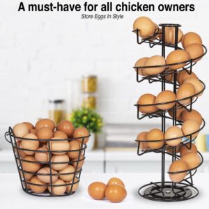 WOODLAND ACRES Rotating Spiral Egg Dispensing Rack, Egg Skelter, Countertop egg storage & display. INCLUDES Matching Egg Collecting Basket