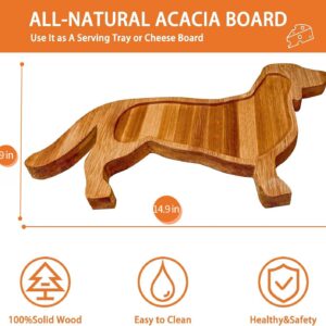 Bantlou Funny Charcuterie Board Dachshund Dog Shape Serving Board Bamboo Cheese Tray Platter Servers 0.8”Ultra-Thick Cheese Board for Parties and Unique Gift