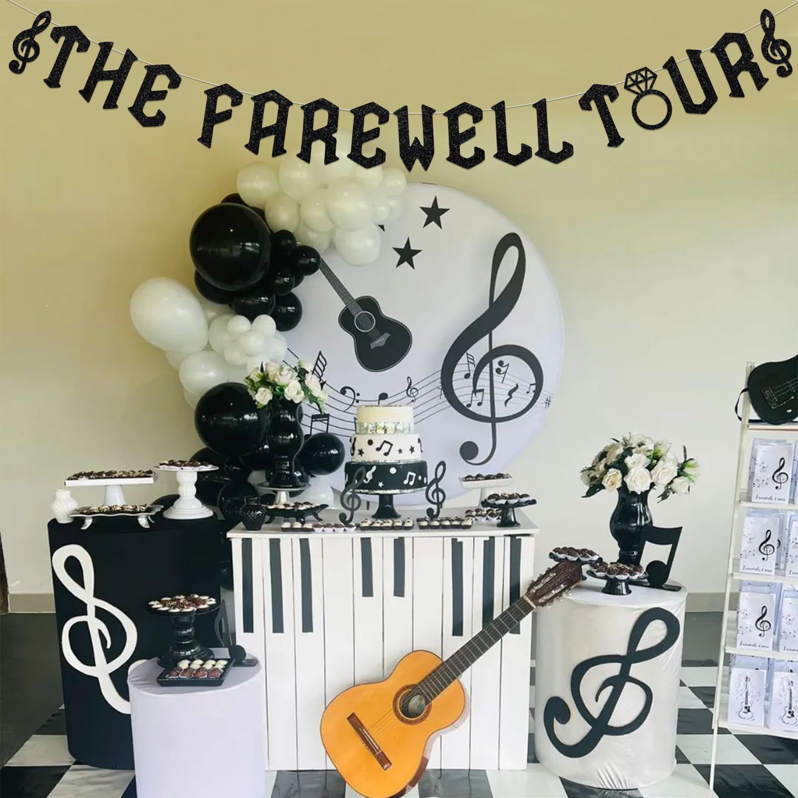 Music Bachelorette Party Decorations, The Farewell Tour Banner Gold Glitter for Rock and Roll Bridal Shower Engagement Wedding Supplies