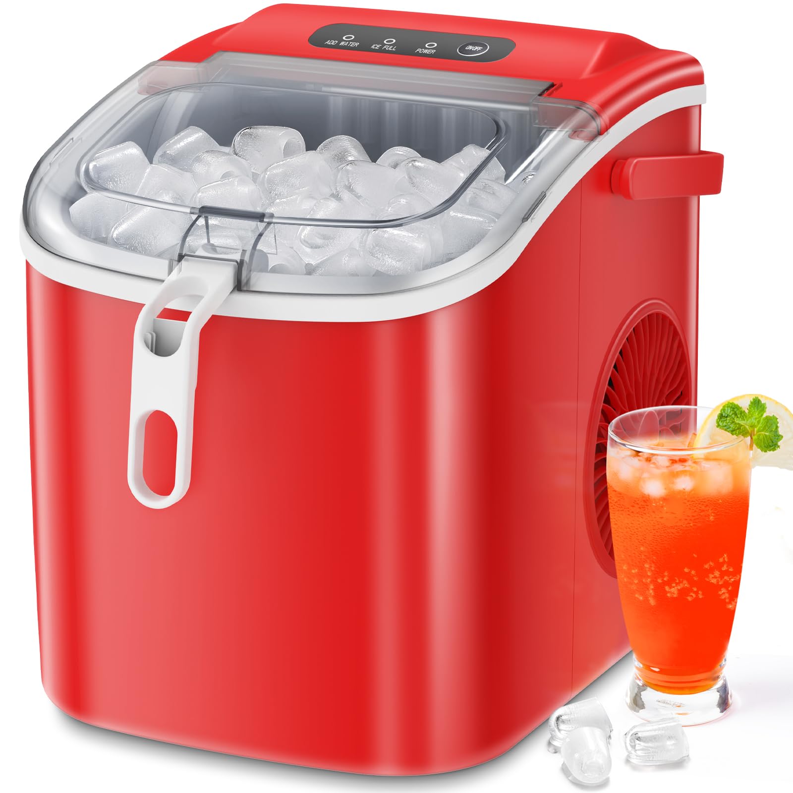 Xbeauty Countertop Ice Maker Machine 6-Minute Fast Bullet Ice Simple Handle Automatic Cleaning Suitable for Household Small Student Dormitory and Bar Party - Red