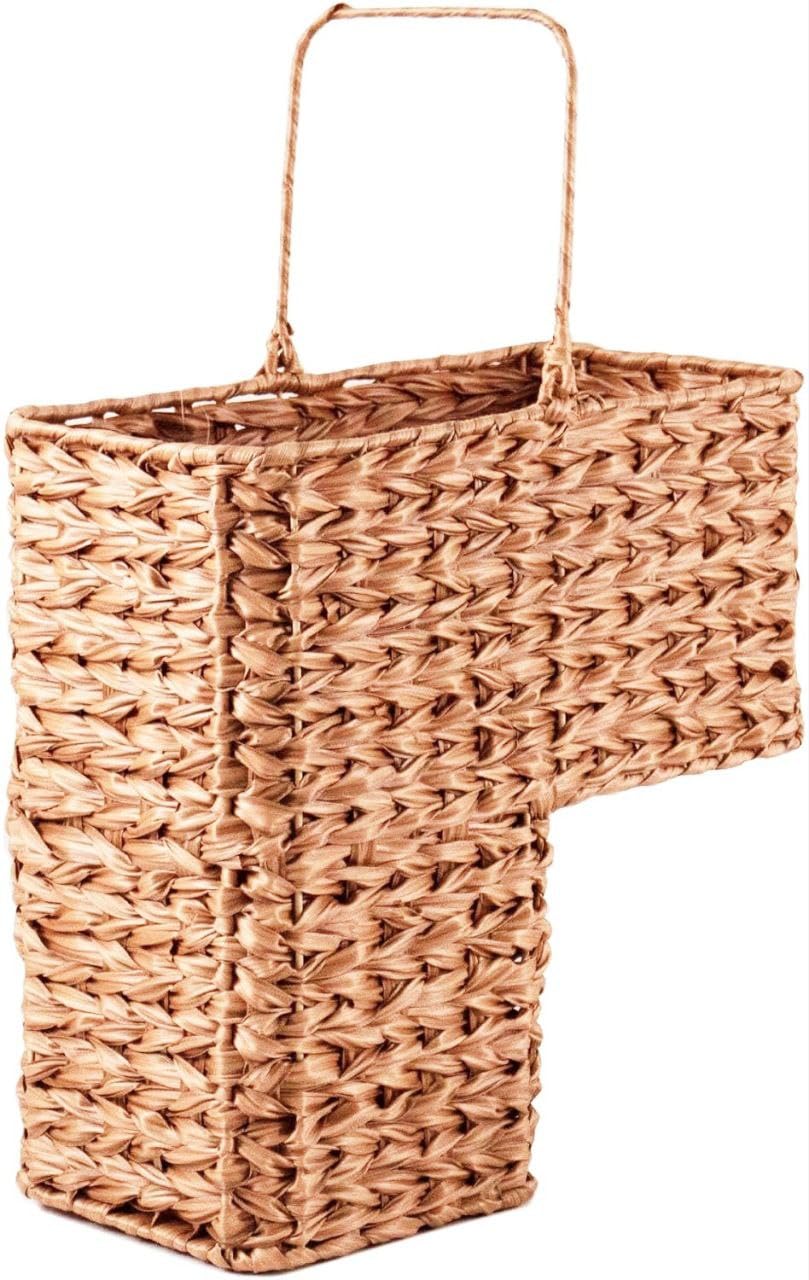 PEMAR Wicker Stair Step Basket, Hand Woven Multi Storey House Staircase Basket Bin, Felt Storage Basket for Stairsteps, Shoe Organising, Laundry Gathering, Toy Storage Organiser