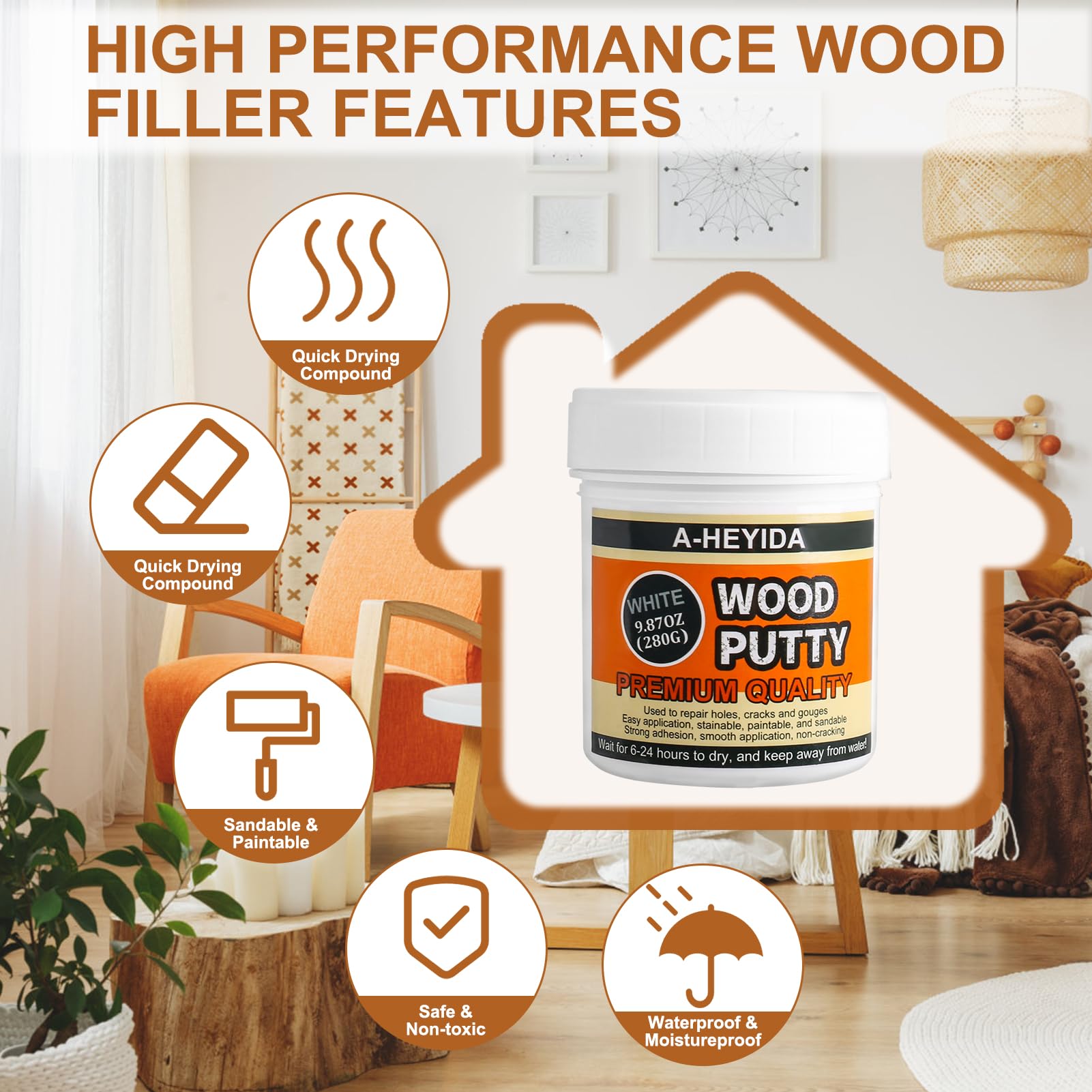 Wood Filler, Wood Putty - Wood Filler Paintable, Stainable, Wood Repair Putty for Wood Cracks and Holes on any Wooden Floor Furniture, Hardwood Scratch Repair Kit - 9.87 Ounce White Wood Filler