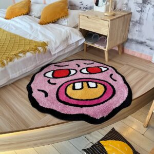 LAKEA Tufted Carpet Cherry Bomb Rug Pink Room Decor Kawaii Rug Small Rugs for Bedroom Cartoon Circle Punch Needle Carpet (23.6X23.6 Inch)