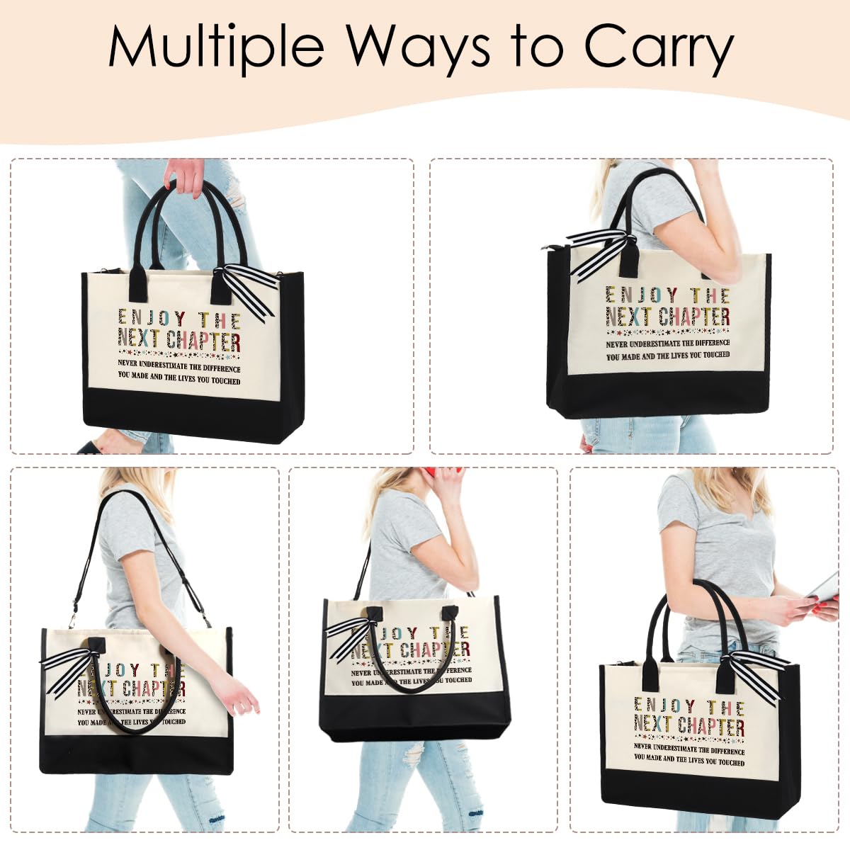 Going Away Gifts for Coworkers, Enjoy the Next Chapter Canvas Tote Bag Retirement Gift Bag for Women, Never Forget the Difference You Make Gifts Handbag with Zipper for Friends, Teacher, Nurse