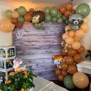 Woodland Animals Balloon Garland Arch Kit, 130pcs Woodland Themed Sage Green Brown Balloons Neutral Forest Animal Baby Shower Party Supplies Gender Reveal Oh Baby Jungle Decorations