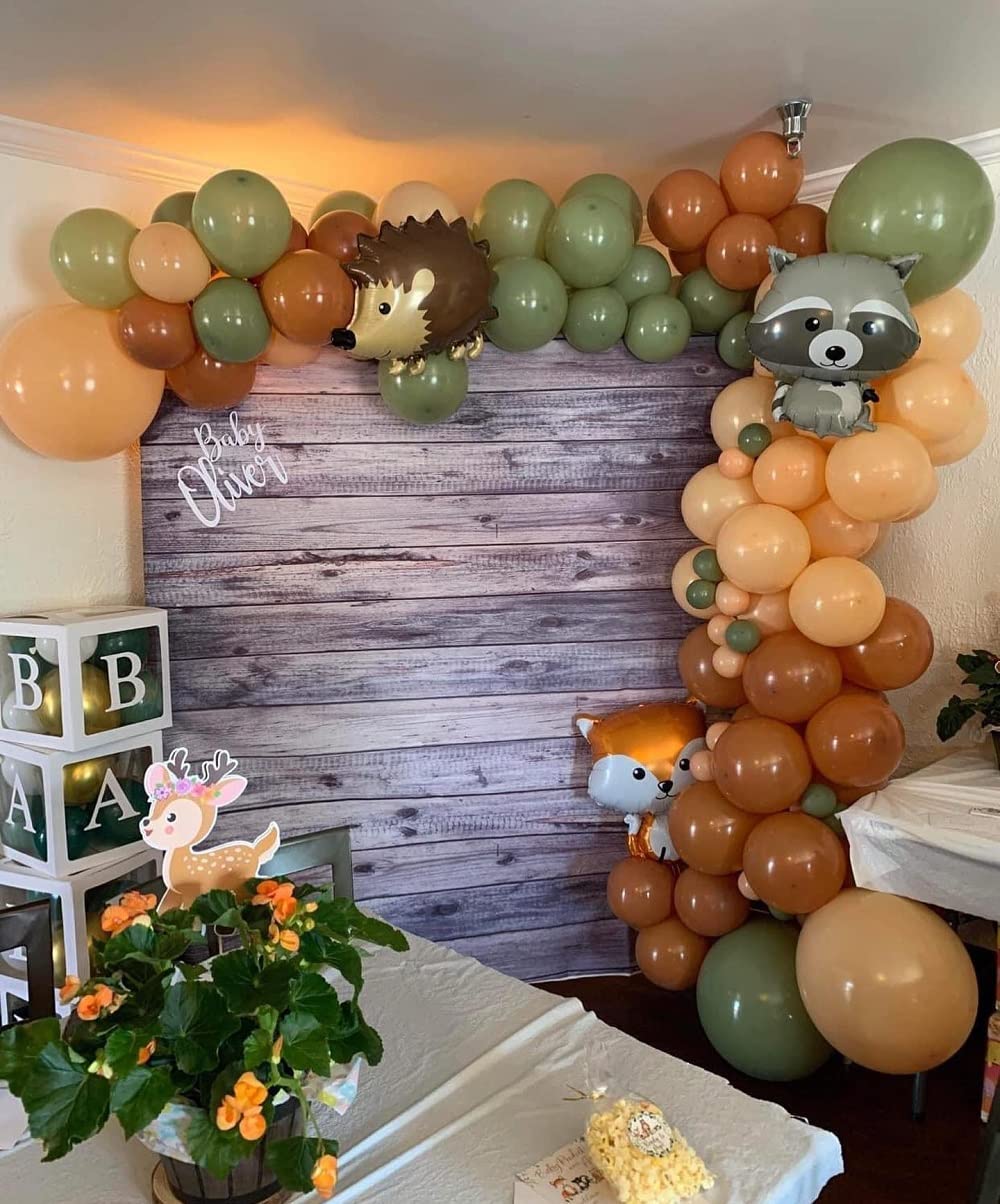 Woodland Animals Balloon Garland Arch Kit, 130pcs Woodland Themed Sage Green Brown Balloons Neutral Forest Animal Baby Shower Party Supplies Gender Reveal Oh Baby Jungle Decorations