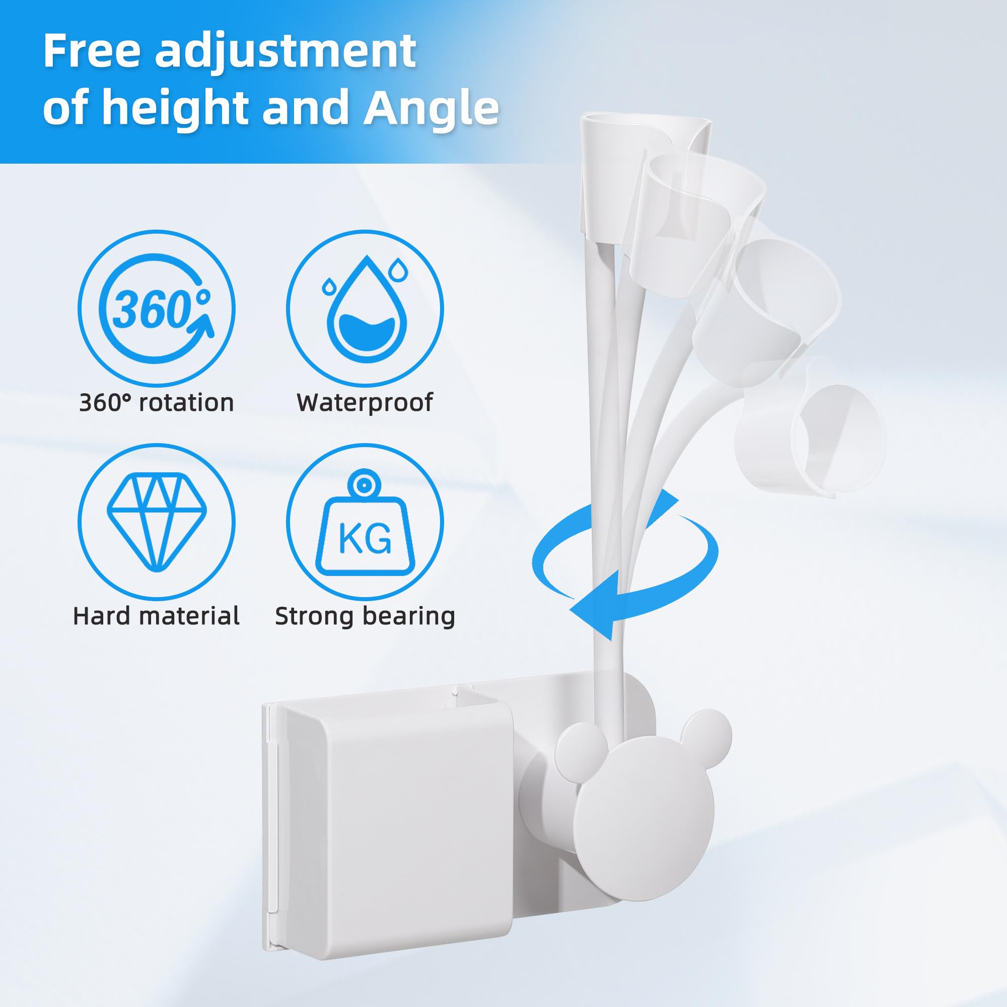 Hands-free Hair Dryer Holder with Any Angle Rotating Fully Positionable Arm. Bathroom Wall Mount Blow Dryer Holder, No Drilling Design, Can be Firmly Installed on the Wall