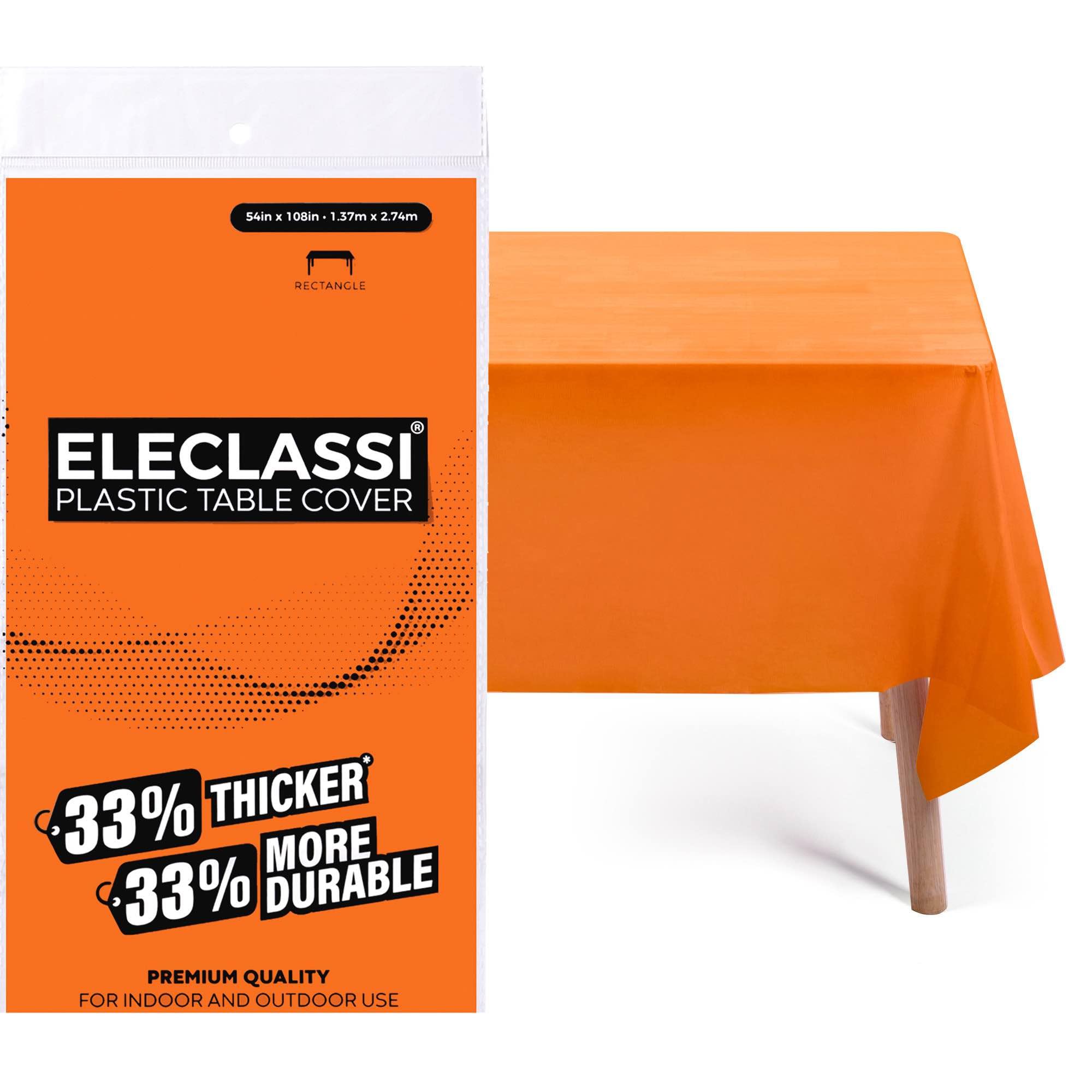 Eleclassi Orange 12 Pack Premium Plastic Table Cloth Disposable Tablecloth 54 x 108 Inch - Plastic Tablecloths for Rectangle Tables Up to 8 Feet - Halloween Tablecloth Plastic