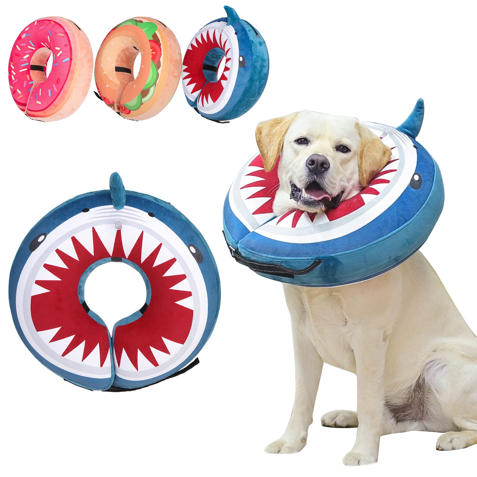 BEAUTYZOO Dog Cone Alternative After Surgery for Large Medium Small Dogs, Soft Inflatable Cone Collar for Dogs Cats, Dog Neck Donut E Collar Dog Recovery Collar to Stop Licking, Shark Blue, XL