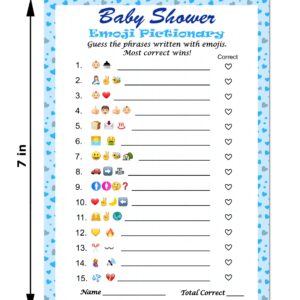 Baby Shower Emoji Pictionary Game, Blue for Boy, Baby Shower and Sprinkle Party Ideas, Play Pack of 30 Cards 5”x7”. Made in USA