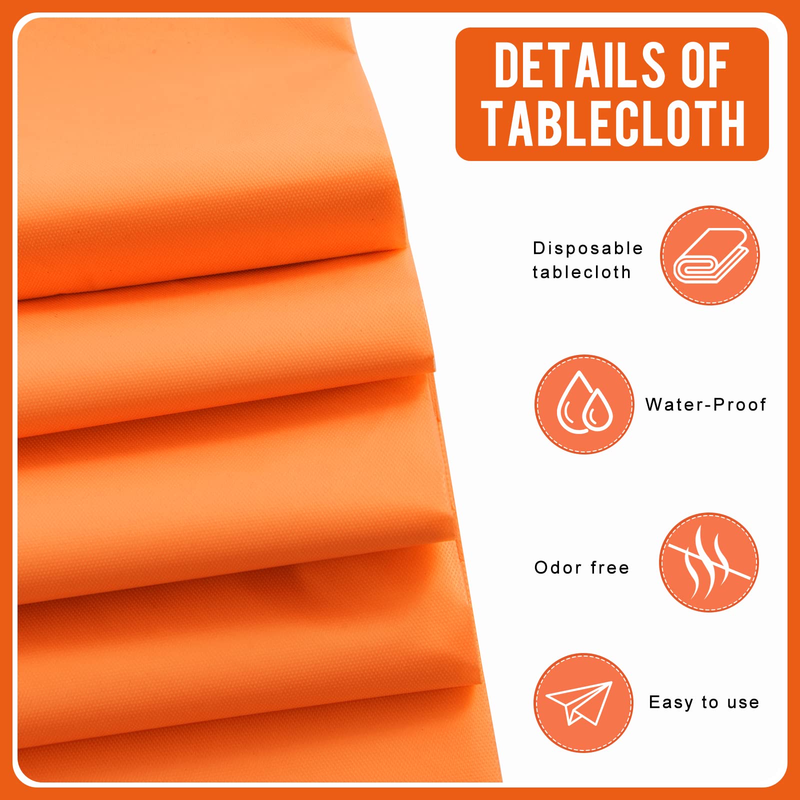 Eleclassi Orange 6 Pack Premium Round Disposable Plastic Tablecloth - 84 Inch Round Plastic Table Cloths for Parties Disposable Tablecloth - Round Plastic Tablecloth - Orange Round Tablecloth