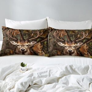 Camo Deer Kids Sheet Full Size,Dead Branches Wild Animals Hunting Bedding Set,Boys Girls Adults Room Decor,Rustic Farmhouse Camouflage Brown Retro Bed Sheet Set 4pcs(Fitted + Flat + 2 Pillowcases)