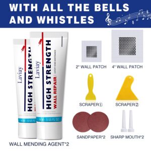 Laviay Drywall Repair Kit - 2 Pack Spackle Wall Repair with All The Bells and Whistles | Effortlessly Drywall Patch Kit & High Strength Small/Large Hole Repair | Fast-Drying Wall Patch Repair Kit