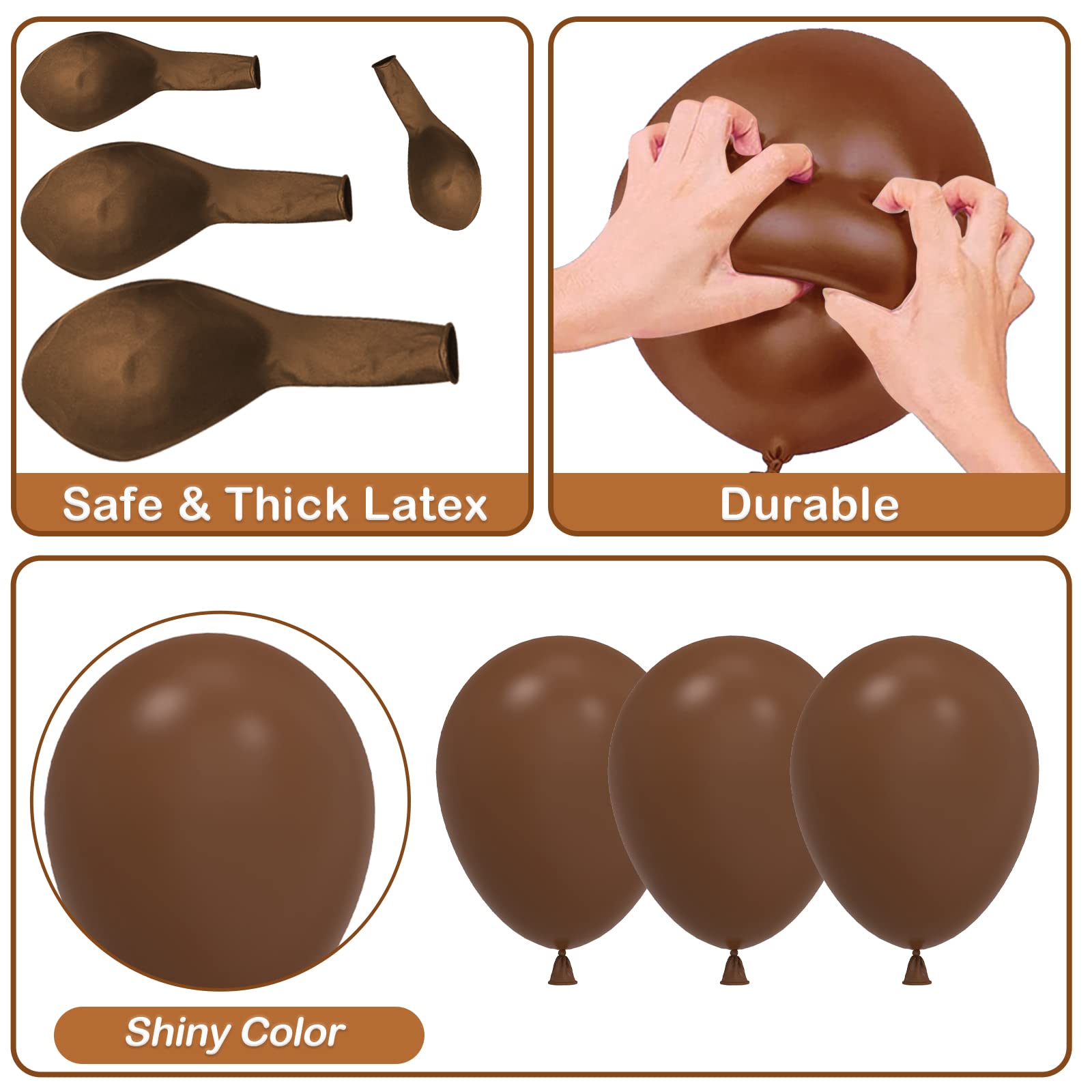 YAOWKY 100PCS Brown Balloons Different Sizes 18 12 10 5 Inches,Matte Coffee Brown Latex Balloons Garland Arch Kit with Glue Dot and Strip for Birthday Weddings Anniversary Graduation Party Decorations