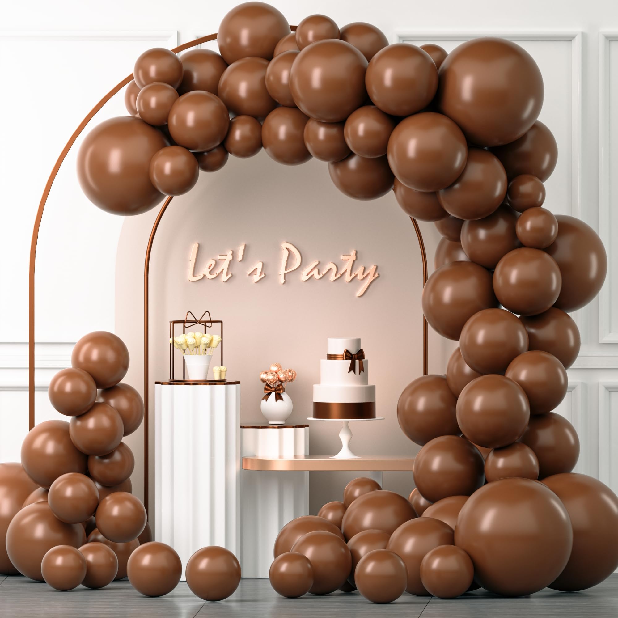 YAOWKY 100PCS Brown Balloons Different Sizes 18 12 10 5 Inches,Matte Coffee Brown Latex Balloons Garland Arch Kit with Glue Dot and Strip for Birthday Weddings Anniversary Graduation Party Decorations