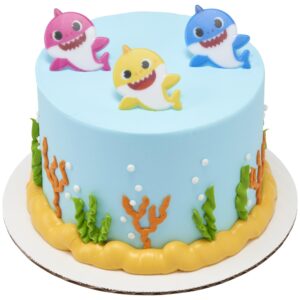 DecoPac Pinkfong Baby Shark 24 Cake Toppers - Blue, Pink, Yellow Cupcake Decorations for Birthday Celebrations