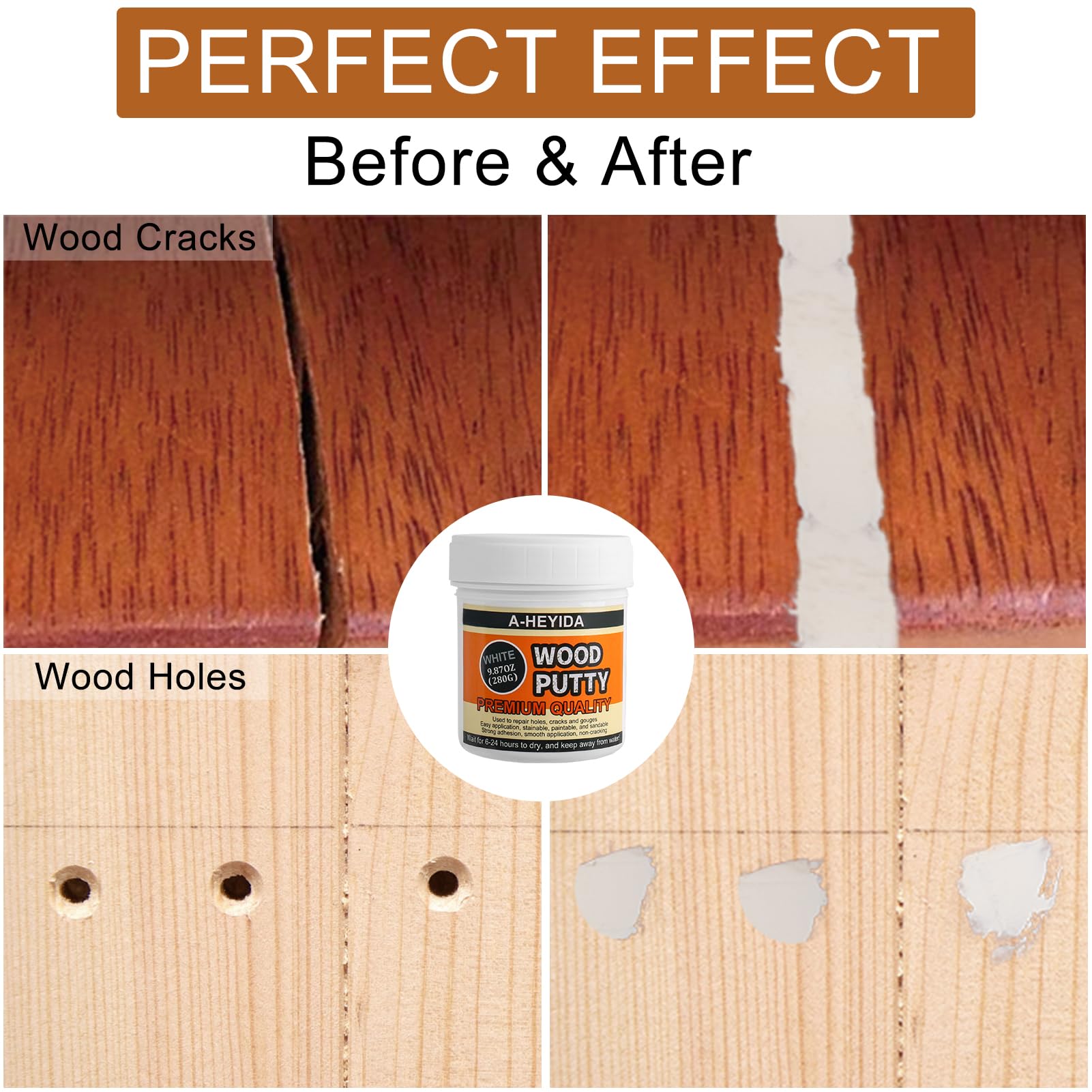 Wood Filler, Wood Putty - Wood Filler Paintable, Stainable, Wood Repair Putty for Wood Cracks and Holes on any Wooden Floor Furniture, Hardwood Scratch Repair Kit - 9.87 Ounce White Wood Filler