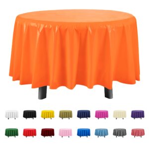 eleclassi orange 6 pack premium round disposable plastic tablecloth - 84 inch round plastic table cloths for parties disposable tablecloth - round plastic tablecloth - orange round tablecloth