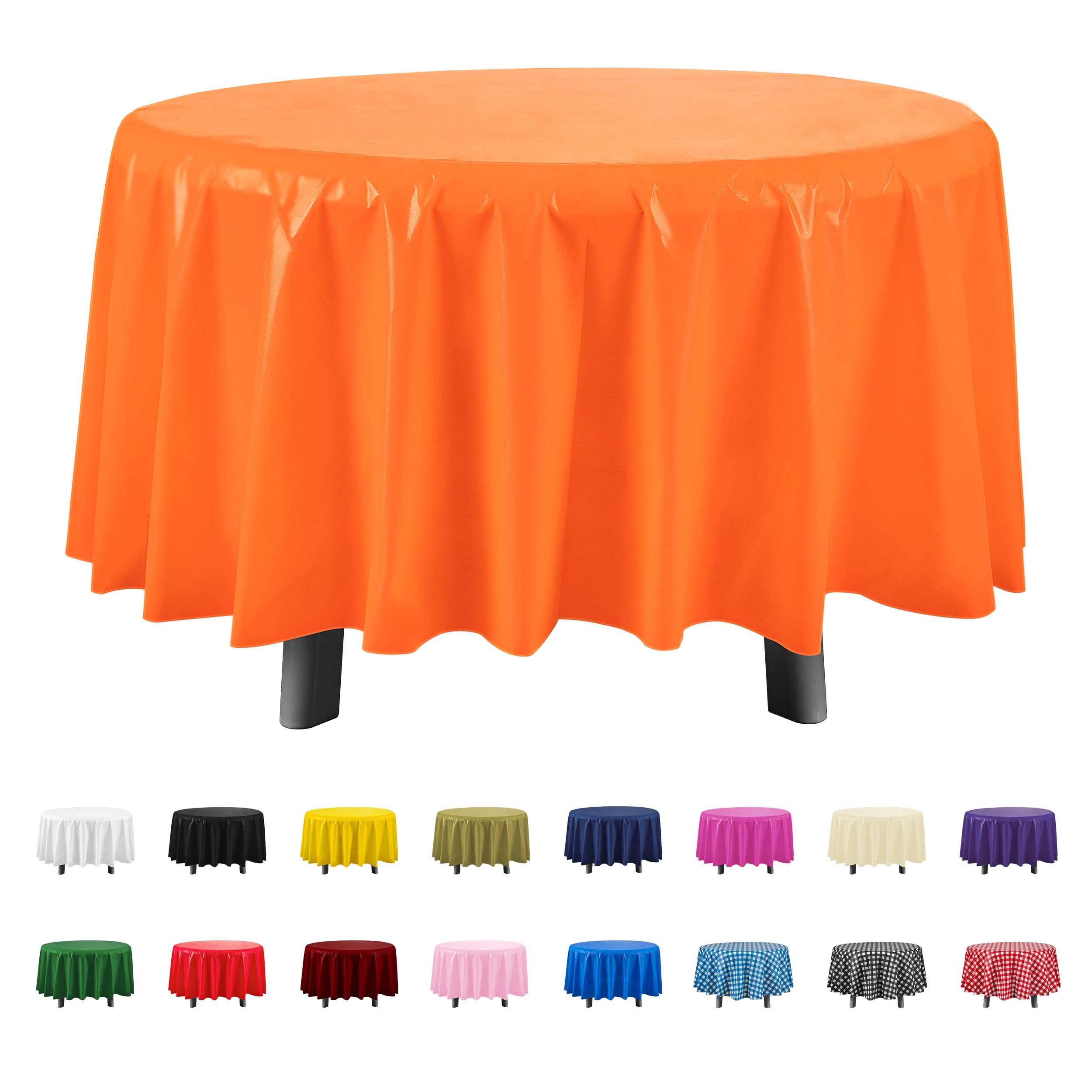 Eleclassi Orange 6 Pack Premium Round Disposable Plastic Tablecloth - 84 Inch Round Plastic Table Cloths for Parties Disposable Tablecloth - Round Plastic Tablecloth - Orange Round Tablecloth