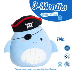 CozyWorld 14” Pirate Whale Plush Pillow Whale Stuffed Animal Whale Plush Soft and Squishy Stuffed Whale Toy Birthday Easter for Boy Girls Kids