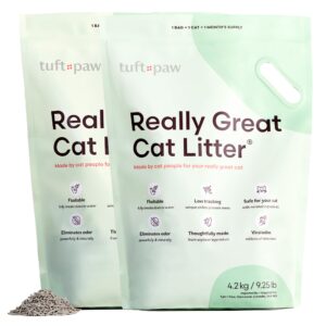 tuft + paw really great cat litter, extra large bags, low tracking tofu cat litter, clumping, flushable, odor control, dust-free, unscented - 9.25lbs x 2bags